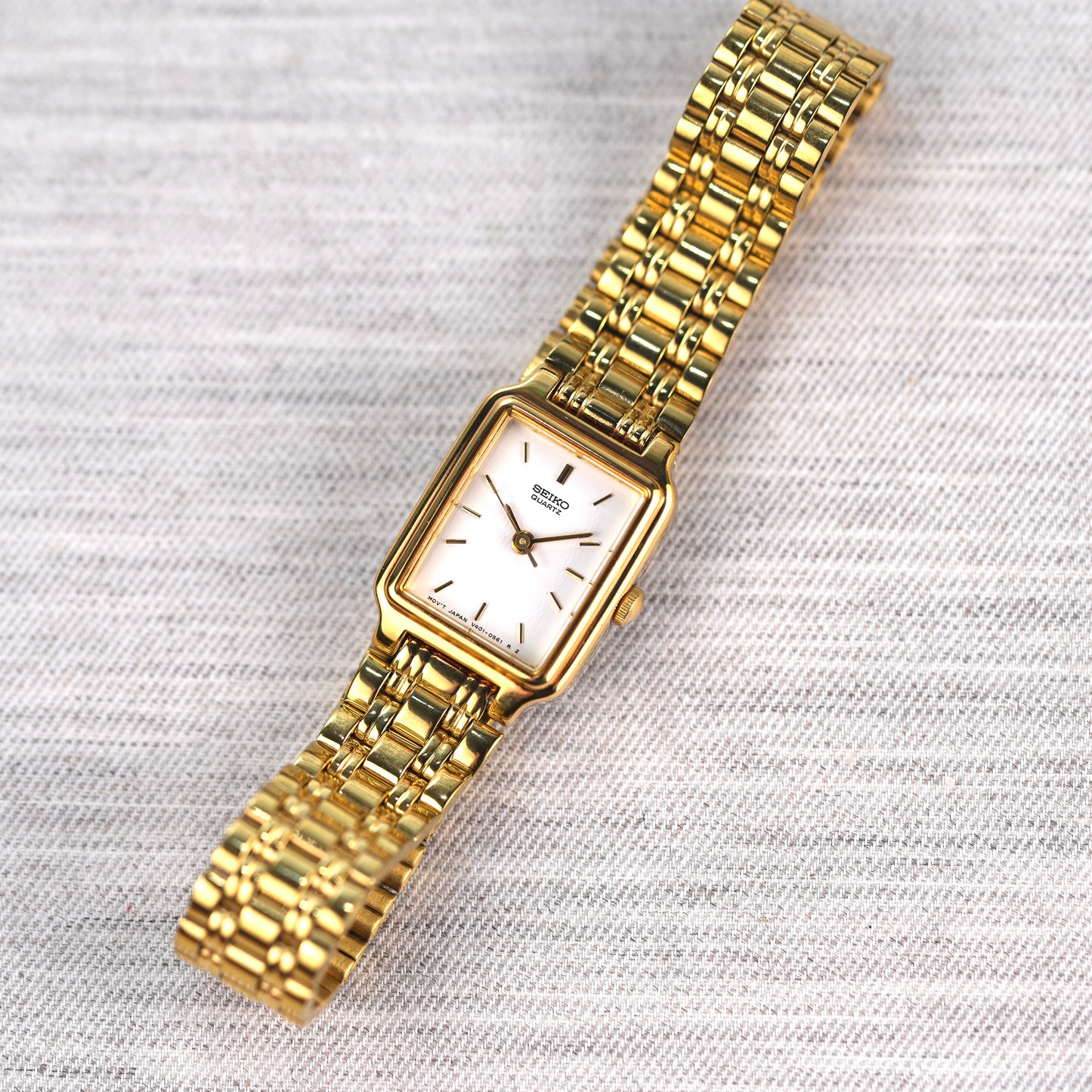 Seiko White Rectangular Tank Watch V401-5129