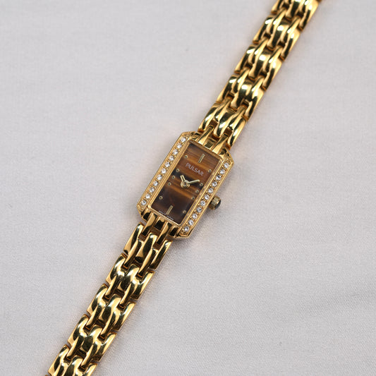 Pulsar V220-X030 Tiger Eye Gold Tone Watch