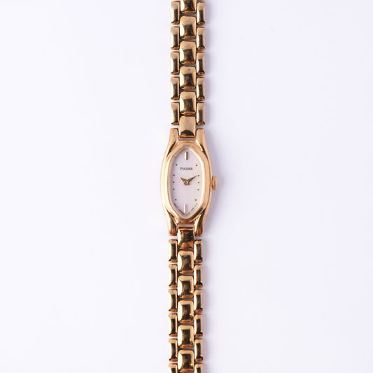 Pulsar V220-6380 MOP Dial Gold Watch (Excellent Condition)