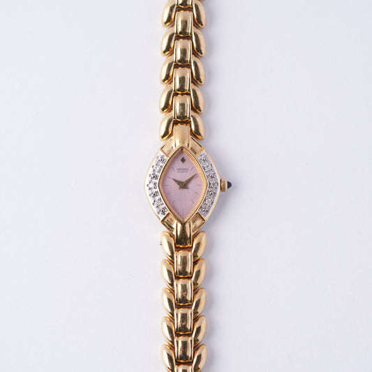Seiko Pink MOP Dial Gold Bracelet Watch 2E20-7089
