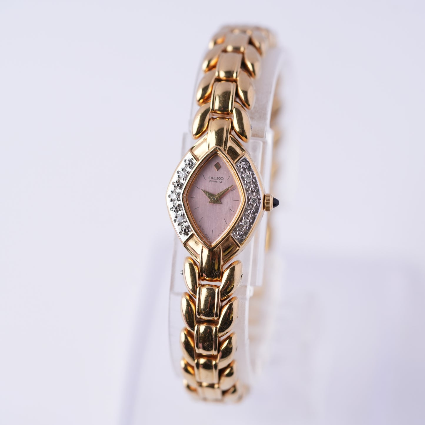 Seiko Pink MOP Dial Gold Bracelet Watch 2E20-7089